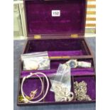 A LEATHER JEWELLERY CASE CONTAINING A PORTRAIT CAMEO SHELL, AN ELLESSE WATCH, TWO SILVER BANGLES,