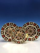 TWO CROWN DERBY 1128 PATTERN OLD IMARI PLATES TOGETHER WITH ANOTHER SMALLER