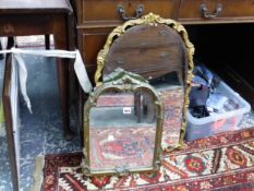 TWO SMALL GILT FRAMED MIRRORS AND A FRAMED PHOTOGRAPH AUGUSTA.