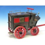 A VINTAGE NAIVE SCRATCH BUILT HORSE DRAWN BUS CARRIAGE. LENGTH INCLUDING DRAW BAR APPROX 53cms.