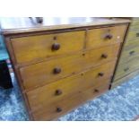 A VICTORIAN PINE CHEST OF TWO SHORT THREE LONG DRAWERS.
