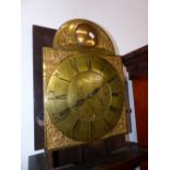 A ANTIQUE LONGCASE CLOCK WITH 14" BRASS DIAL, 30 HOUR MOVEMENT,THE DIAL SIGNED BLACKET WALLACE,
