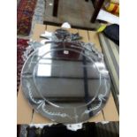 A VENETIAN STYLE GLASS WALL MIRROR TOGETHER WITH A PAINTED FRAME MIRROR.