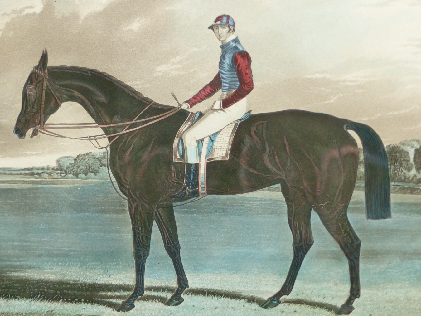 A HAND COLOURED PRINT AFTER J.F HERRING , THE RACE HORSE "INDUSTRY" 44 x 50cms