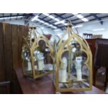 A PAIR OF GOTHIC STYLED SQUARE HALL LANTERNS.