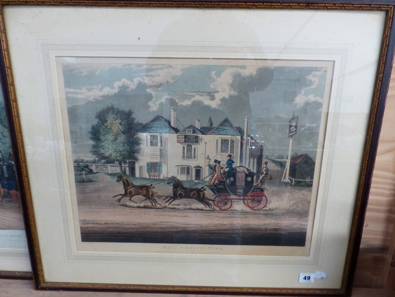 TWO ANTIQUE COLOURED PRINTS AFTER J POLLARD "MAIL BEHIND TIME" AND "THE FOUR IN HAND CLUB, HYDE