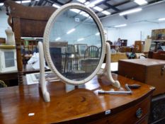 AN ANTIQUE PAINTED FRAME DRESSING MIRROR.