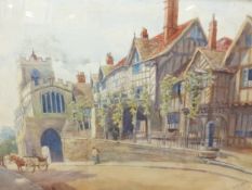 A.M WARD (19th/20th C.) A WARWICK STREET SCENE SIGNED WATERCOLOUR 39 x 53cmS GEORGIAN STYLE GILT