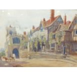 A.M WARD (19th/20th C.) A WARWICK STREET SCENE SIGNED WATERCOLOUR 39 x 53cmS GEORGIAN STYLE GILT