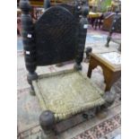 TWO RAJASTHANI PIDA CHAIRS, ONE WITH DIAMOND DIAPER CARVED BACK AND THE OTHER WITH CENTRAL