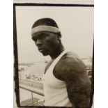 •ROSS HALFIN. ARR. 50 CENT, SIGNED LIMITED EDITION BLACK AND WHITE PHOTOGRAPHIC PRINT, 1/250. 38 x