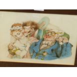 TWO BOILLY STYLE WATERCOLOUR CARTOONS DEPICTING FIVE HEADS EXPRESSING THE EMOTIONS AND THE JOYS OF T