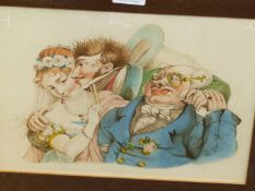 TWO BOILLY STYLE WATERCOLOUR CARTOONS DEPICTING FIVE HEADS EXPRESSING THE EMOTIONS AND THE JOYS OF T