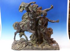 A 19th C. BRONZE GROUP OF THE CHIRON INSTRUCTING ACHILLES. W 44.5cms.