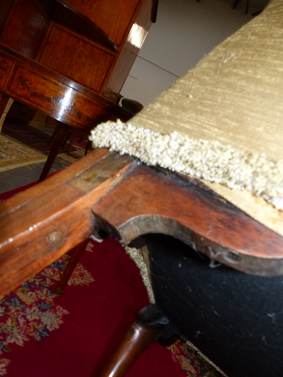 A 19th C. WING ARMCHAIR UPHOLSTERED IN OLIVE GREEN, THE CABRIOLE FRONT LEGS CARVED WITH LEAVES AT - Image 10 of 13
