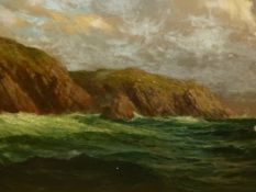 A.P WINTERINGHAM (19th/20th C.) A STORMY COASTAL VIEW, INITIALLED OIL ON CANVAS 77 x 122cms