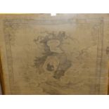 AN ANTIQUE SILK PANEL PRINTED IN BLACK WITH DETAILS FROM ISAAC WALTONS ANGLERS COMPANION WITHIN A