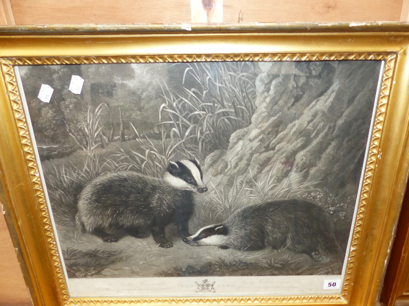 AFTER THOMAS BENNETT AN ANTIQUE MEZZOTINT OF BADGERS, PERIOD GILT FRAME 42 x 51cms - Image 7 of 18