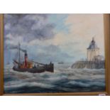 ROGER BEDINGFIELD (20TH CENTURY). ARR. TWO NAIVE VIEWS OF FISHING BOATS, SIGNED, OIL ON BOARD,