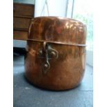 A COPPER COAL BUCKET WITH COVER WITH UNUSUAL MAKERS STAMP