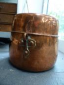 A COPPER COAL BUCKET WITH COVER WITH UNUSUAL MAKERS STAMP