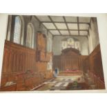 AFTER A PUGIN. A GROUP OF ANTIQUE HAND COLOURED PRINTS OF INTERIOR SCENES. TOGETHER WITH OTHERS BY