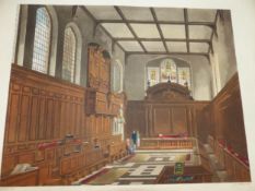 AFTER A PUGIN. A GROUP OF ANTIQUE HAND COLOURED PRINTS OF INTERIOR SCENES. TOGETHER WITH OTHERS BY