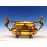 AN 18th C. BRASS BOWL, LATER APPLIED WITH WINGED LION HANDLES AND WITH ENAMELLED COPPER VENETIAN