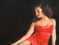 DARREN BAKER (CONTEMPORARY ) ARR. VISION SENSUELLE XII, SIGNED, OIL ON CANVAS. GALLERY LABEL VERSO.