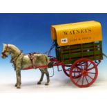 A SCRATCH BUILT BREWERY DELIVERY CART, WATNEYS ALE AND STOUT WITH COMPOSITION HORSE FIGURE. LENGTH