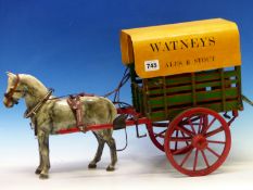 A SCRATCH BUILT BREWERY DELIVERY CART, WATNEYS ALE AND STOUT WITH COMPOSITION HORSE FIGURE. LENGTH