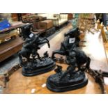 A PAIR OF ANTIQUE SPELTER MARLEY HORSE FIGURES.