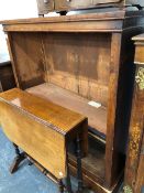 A VICTORIAN OPEN BOOKCASE AND SUTHERLAND TABLE.