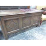 AN 18th C. OAK PANEL FRONT COFFER.