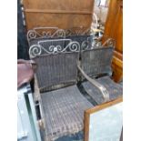 FOUR METAL FRAMED GARDEN CHAIRS.