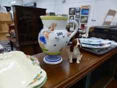 A ROYAL DOULTON SPANIEL, A QUIMPER JUG, ETC.