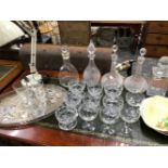 VARIOUS CUT GLASS WARES, AND A TABLE LAMP.