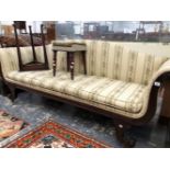 A WILLIAM IV MAHOGANY SHOW FRAME SCROLL END SETTEE.