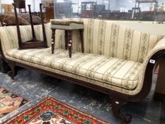 A WILLIAM IV MAHOGANY SHOW FRAME SCROLL END SETTEE.