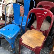 FOUR MID CENTURY METAL CAFE CHAIRS.