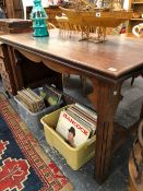 A PITCH PINE GOTHIC REVIVAL ALTER TABLE.