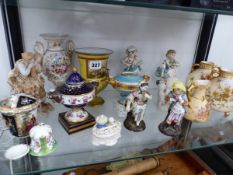 BEVINGTON AND OTHER PORCELAIN FIGURES, WORCESTER BLUSH WARES, DERBY INCENSE BURNERS, A PARIS VASE,