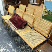 A SET OF SIX CHROME FRAMED KITCHEN CHAIRS AND TWO FOLDING CHAIRS.