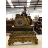 A 19th C. GILT BRONZE MANTLE CLOCK.