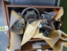 A BOX OF ASSORTED MOTORCYCLE FITTINGS