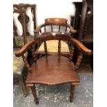 A VICTORIAN SMOKERS BOW ARM CHAIR, AND ONE OTHER SIMILAR.