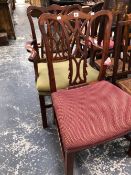 TWO GOOD QUALITY GEORGIAN STYLE MAHOGANY DINING CHAIRS.
