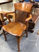 ANTIQUE OAK OFFICE ARM CHAIR.