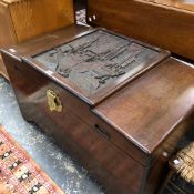 A LARGE VINTAGE ORIENTAL CAMPHOR WOOD TRUNK.