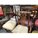 FOUR ANTIQUE DINING CHAIRS INC. TWO ARMCHAIRS AND A FURTHER PAINTED SIDE CHAIR.